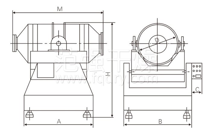 二維運動(dòng)混合機結構示意圖 二維運動(dòng)混合機結構示意圖